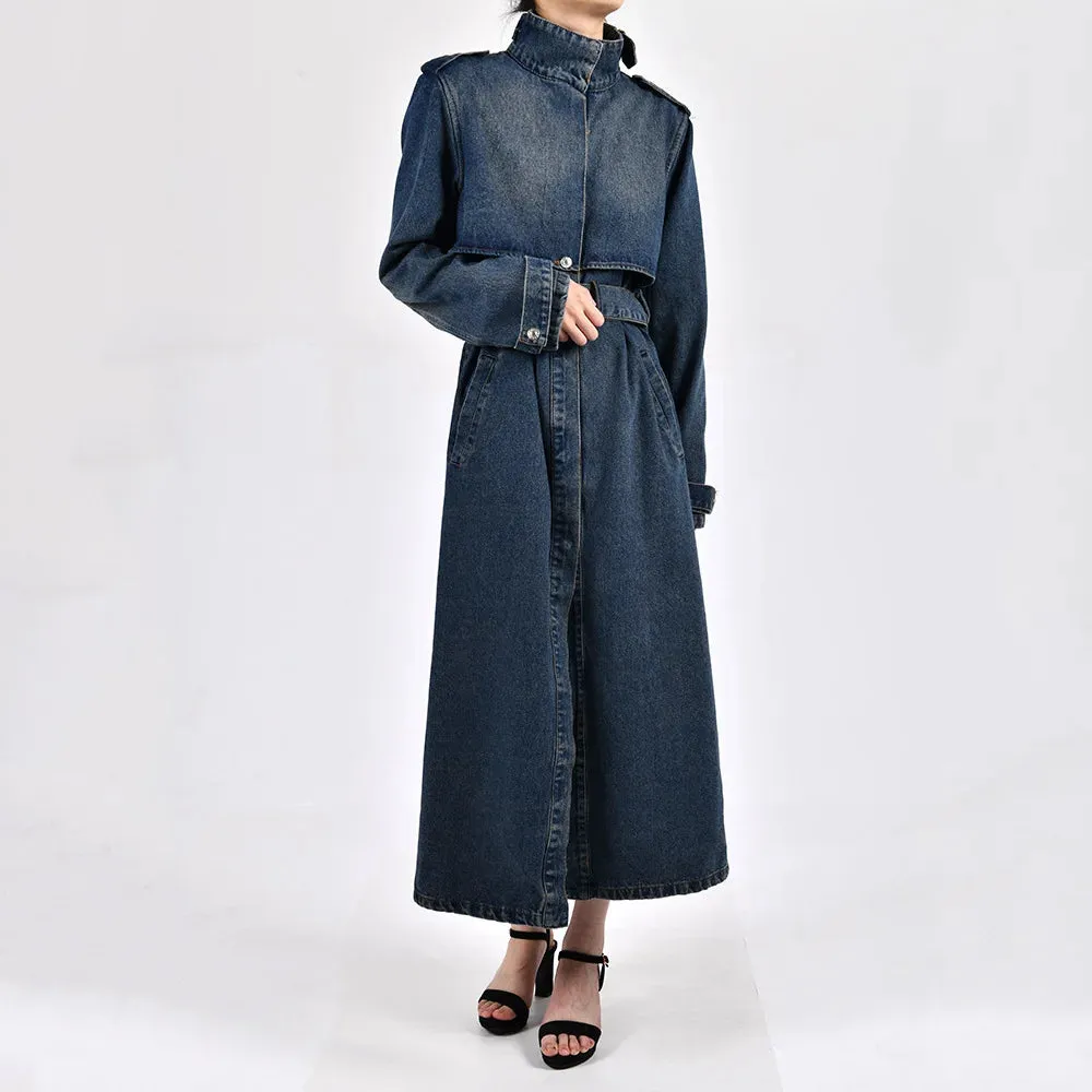 Women's Modern Classic Denim Midi Long Coat