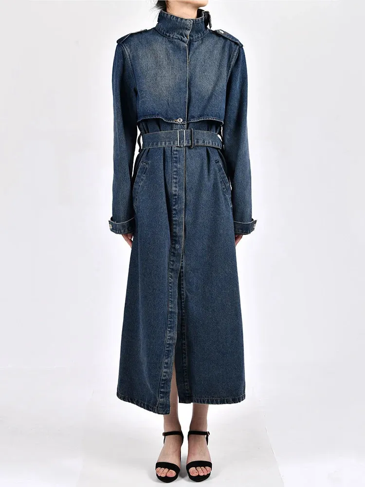 Women's Modern Classic Denim Midi Long Coat