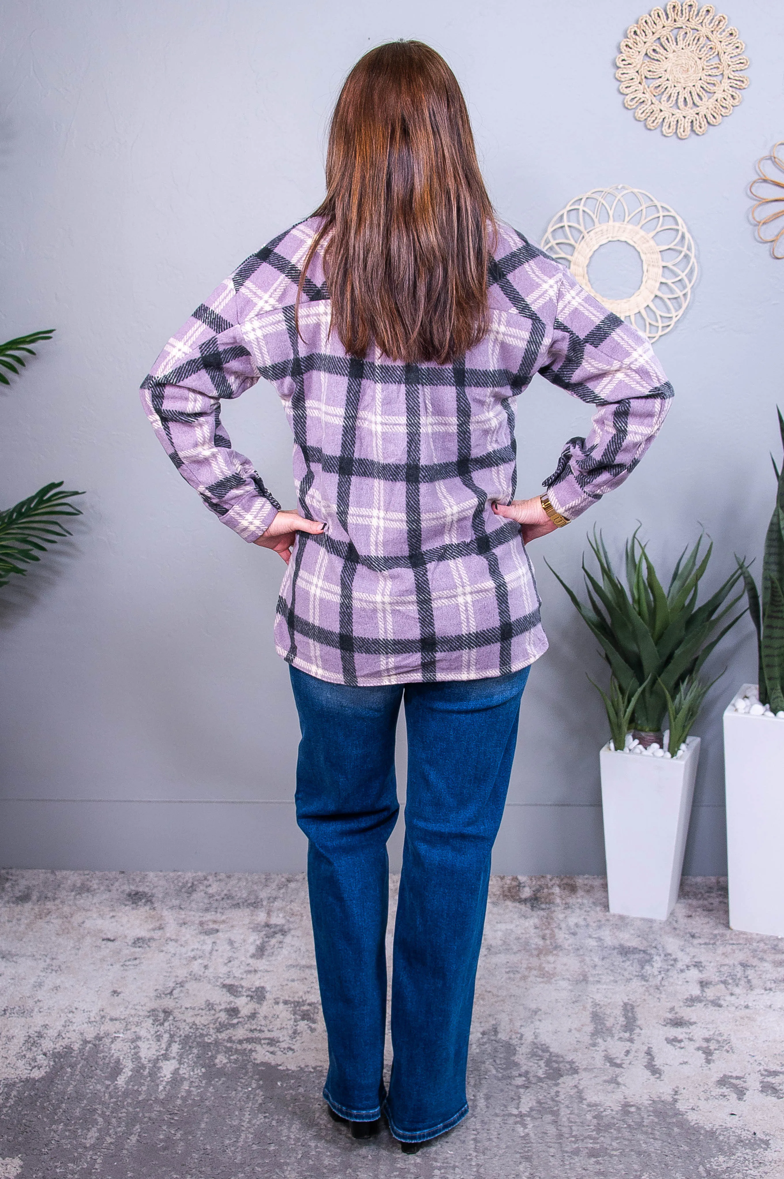 Woodland Walks Lavender/Black Plaid Shacket - O5620LV