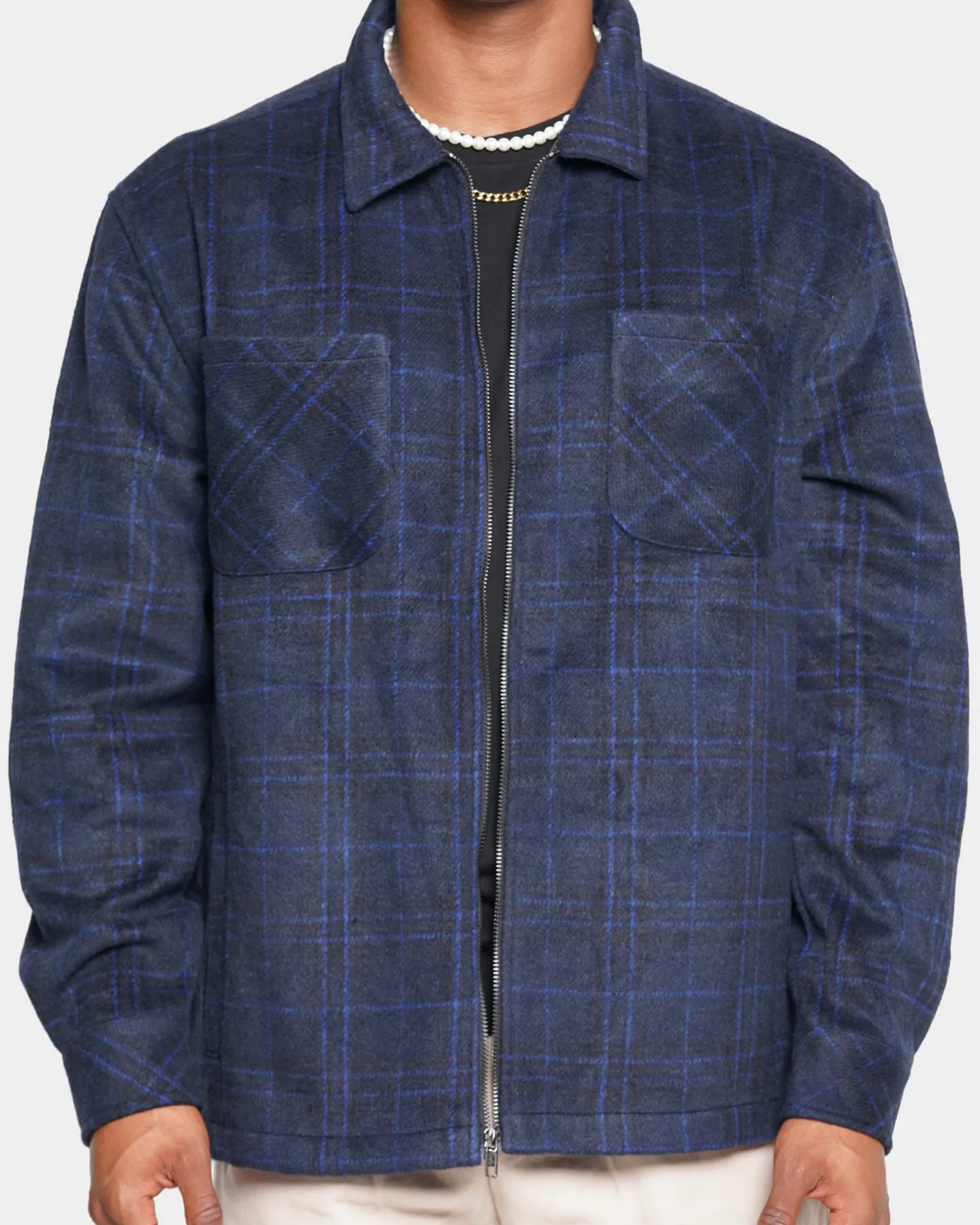 XXIII Vitus Zip Up Flannel Shacket Blue/Black