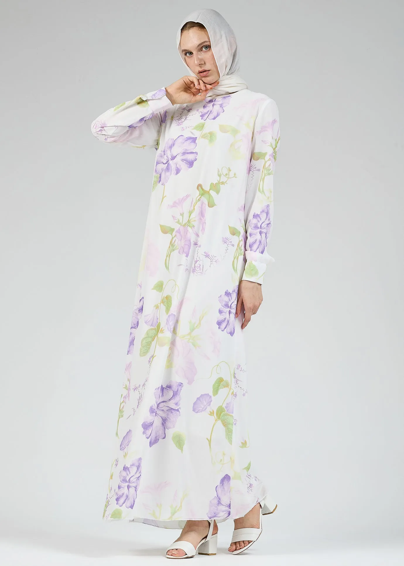 Yara Serena Floral Chiffon Maxi Dress with Lined Detail