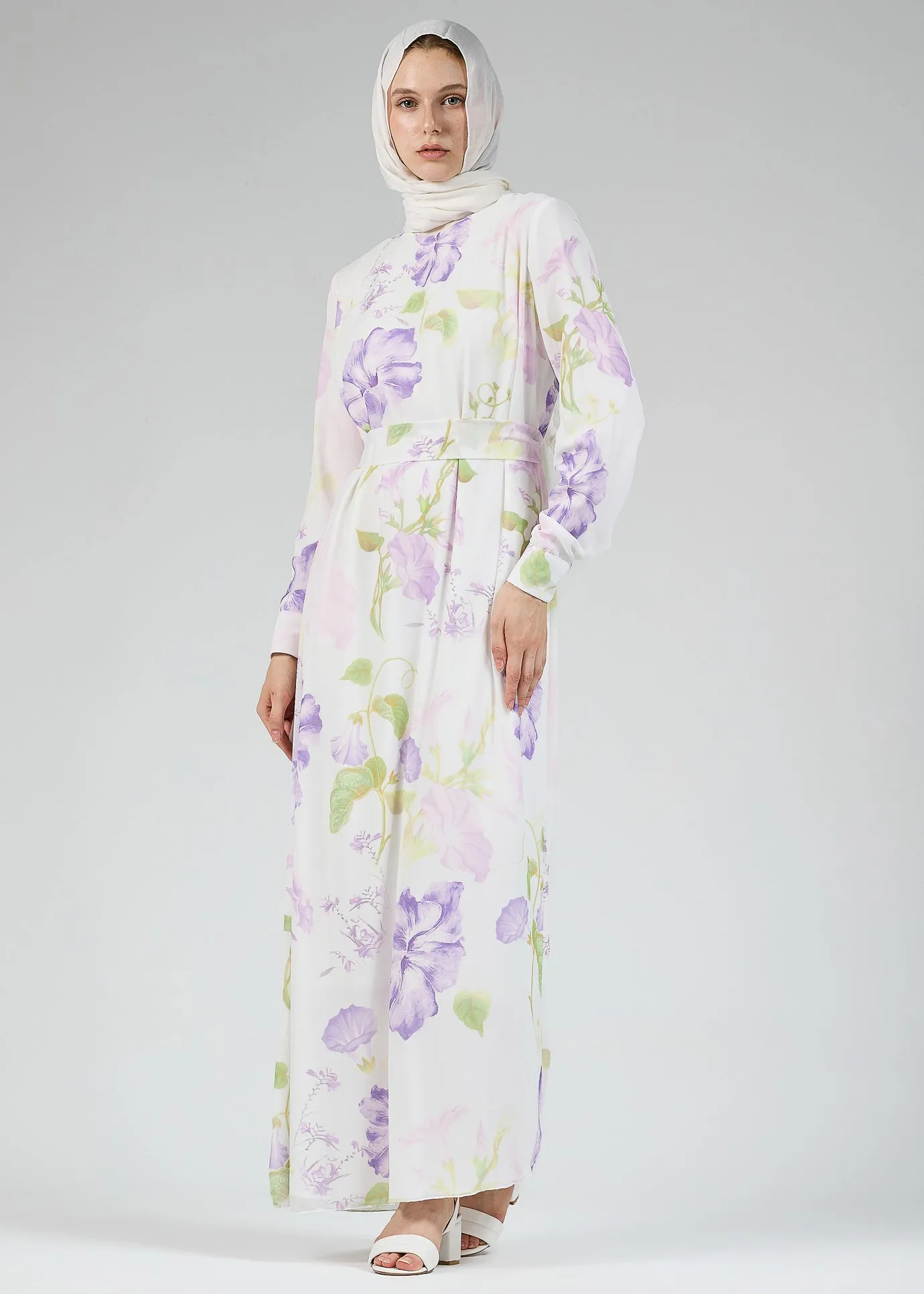 Yara Serena Floral Chiffon Maxi Dress with Lined Detail