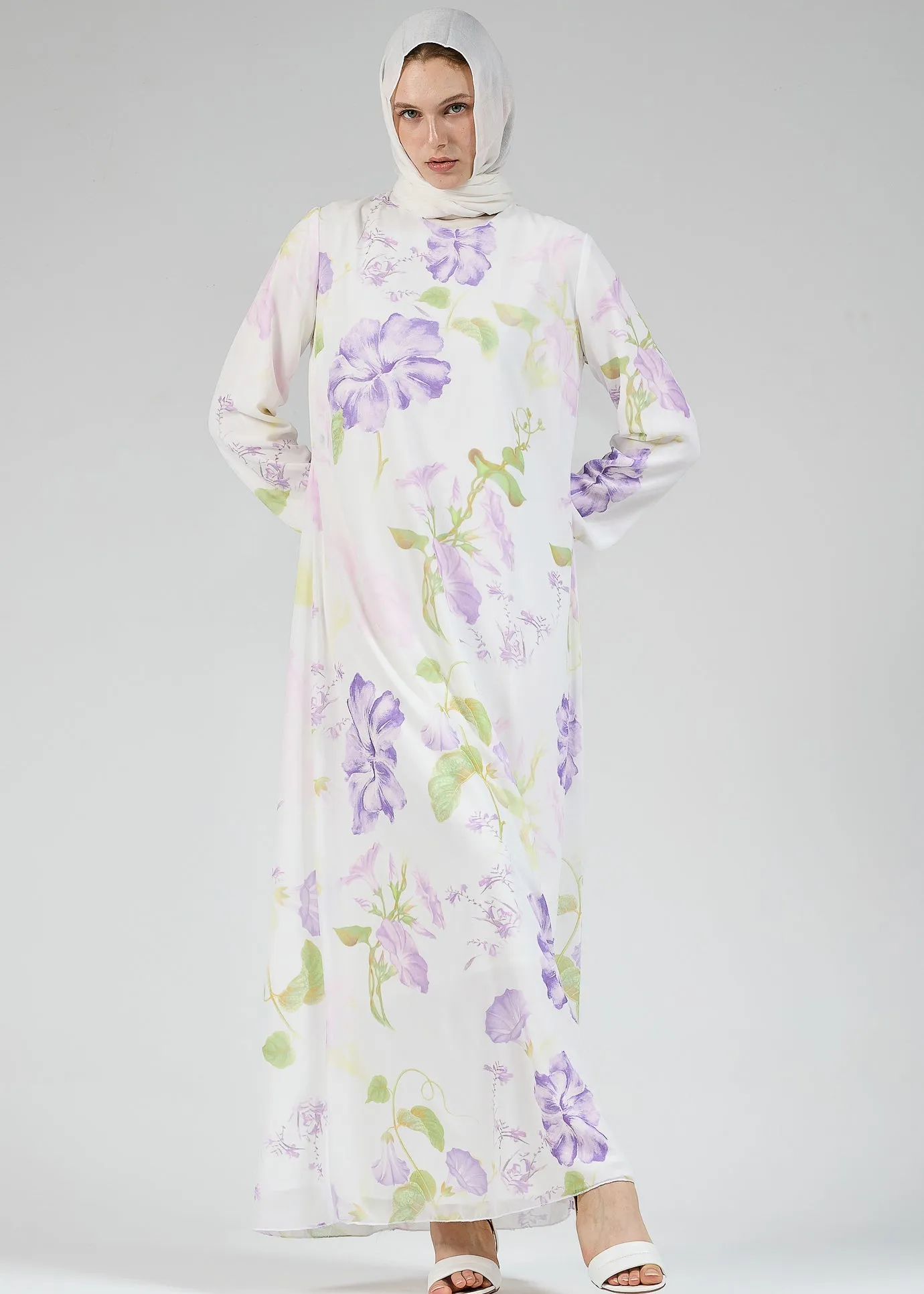 Yara Serena Floral Chiffon Maxi Dress with Lined Detail