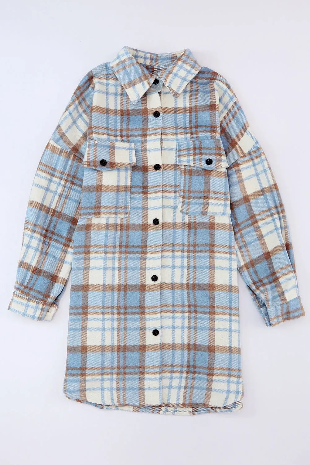 Yellow Plaid Print Flap Pocket Long Sleeve Shacket